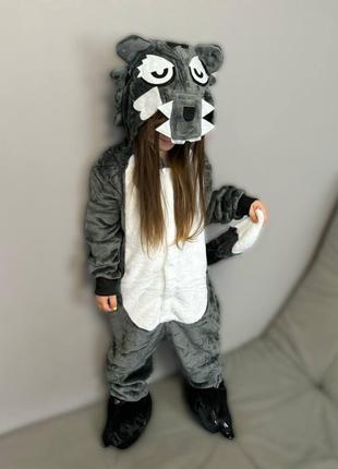 Детская пижама кигуруми Серый Волк, тёплая детская пижама сере...