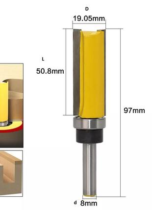Фреза кромочная прямая с подшипником D19 d8 L50