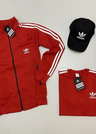 Adidas червоно-чорний кофта-штани-футболка-кепка