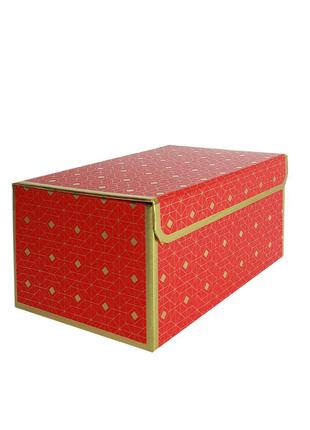 Подарочная коробка красная с золотым геометрическим рисунком, ...