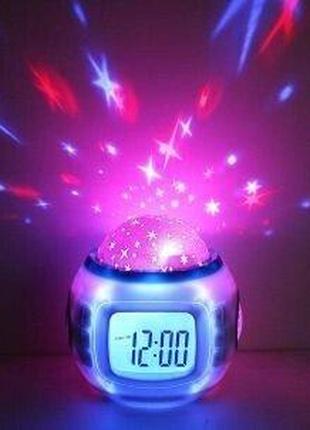 Годинник будильник з проектором зірок, нічник