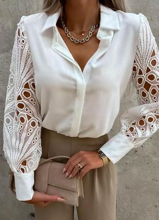 Блузка женская с кружевными рукавами surwehyue белая