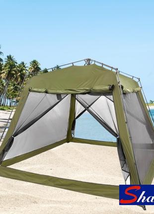 Палатка-шатёр автомат Shark 300x300x230см беседка (зелёная, хаки)