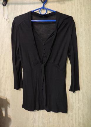 Трикотажная чорная блуза с длинным рукавом р48