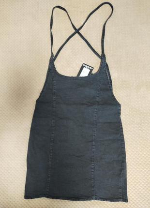 Черная джинсовая мини-платье с ремешками, m