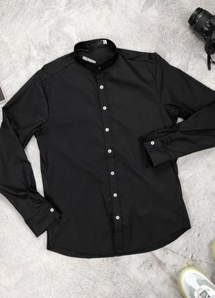 Черная мужская рубашка casual "modern" воротничок - стойка