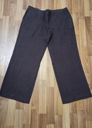 Темно коричневые брюки из льна 14 размер