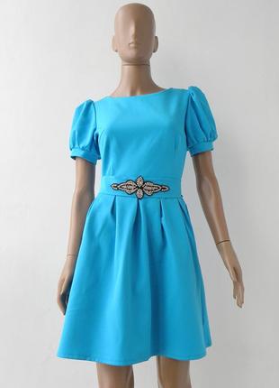 Нарядное платье синего цвета с воланами 42, 44 размера (36, 38...