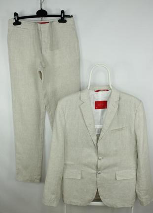 Льняной классический костюм zara man slim fit 100% beige linen...