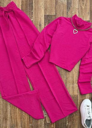 Базовый трикотажный Костюм: топ + брюки розовый