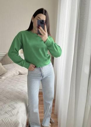 Світшот вкорочений zara зелений жіночий джемпер светр