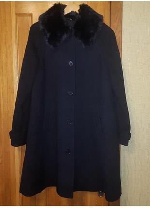 Monki однобортное темно-синее пальто с меховым воротником