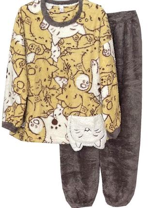 Тепла махрова піжама з кішками