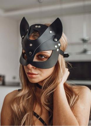 Женская кожаная маска кошечка Чёрный