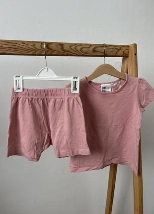 Детский летний костюм для девушки шорты футболка розовый костю...