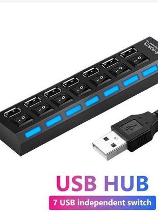 USB Hub Хаб на 7 USB-портів з підсвічуванням та вимикачами UH-...