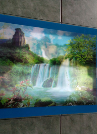 Картина водопад 3D, с подсветкой, звуком, временем,полным календа