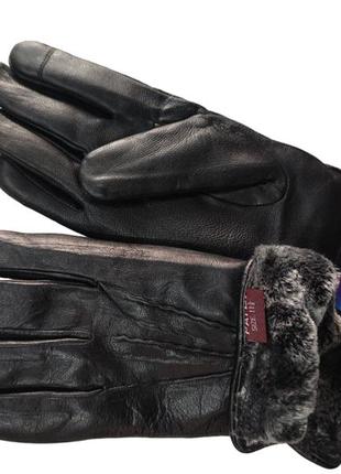 Мужские кожаные перчатки зимние, мех, черные
