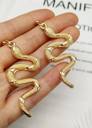 Сережки золотисті змійки під ретро кульчики змія під золото