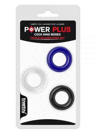 Три еластичні ерекційні кільця різних кольорів POWER PLUS Cock...