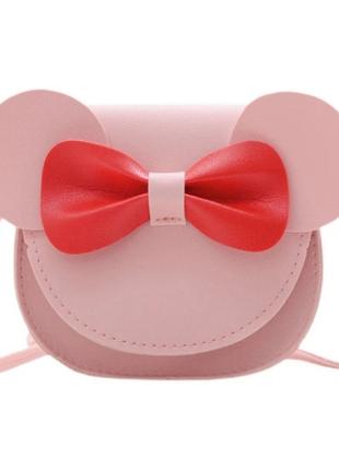 Маленькая детская сумочка в стиле Микки Маус Пудровая с красны...