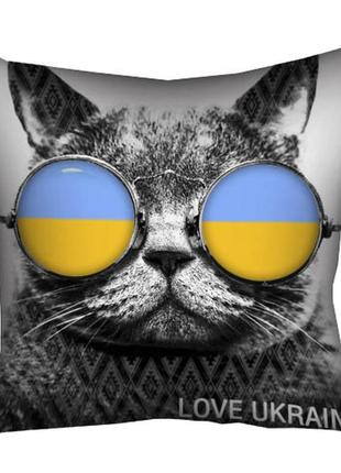 Подушка габардиновая c принтом кот в очках love ukraine 40x40 ...