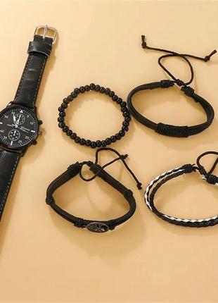 Мужской набор аксессуаров, часы женевая+браслеты