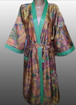 Роскошный миди халат кимоно на запах под пояс/халат домашний ж...