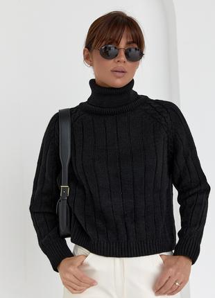 Женский вязаный свитер с рукавами-регланами - черный цвет, S