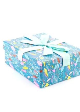 Коробка подарункова з синім бантом 14x11x5,5cm