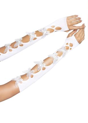 Мітенки Leg Avenue Butterfly applique arm warmers White, метелики