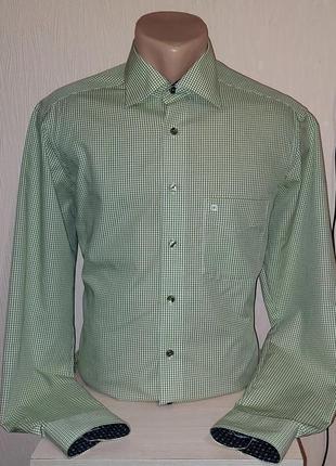 Шикарная белая рубашка в зеленую клетку olymp luxor modern fit...