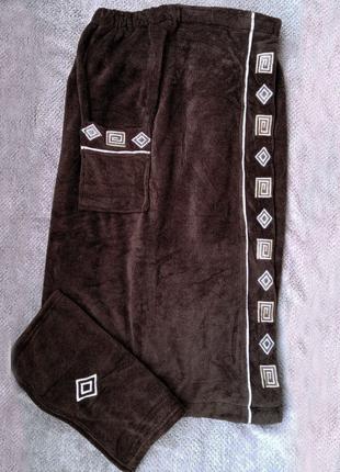 Комплект мужской для сауны халат-юбка на кнопках (банный килт ...