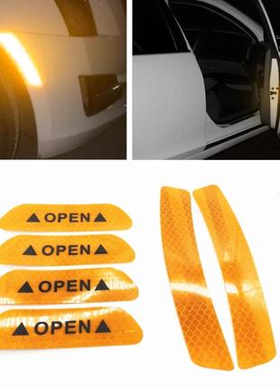 Світловідбивна наклейка на двері автомобіля OPEN, жовтий
