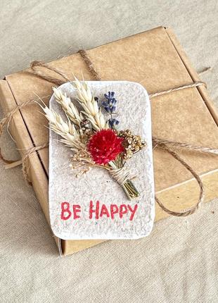 Бирка мини открытка с сухоцветами на подарок be happy будь сча...