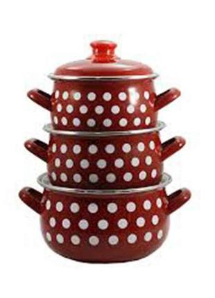 Набор эмалированной посуды Interos Горох красный 3 предмета (8...