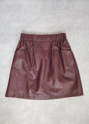 Женская бордовая мини юбка эко кожа