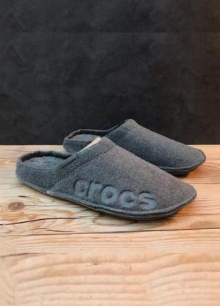 Крокс бая домашние тапцы с теплым мехом серые crocs baya slipp...