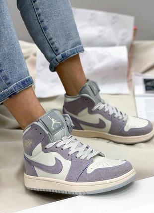 Кроссовки серые nike air jordan 1 retro high og white