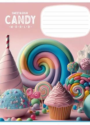 Тетрадь ученическая "Candy world" 012-3266K-1 в клетку, 12 листов