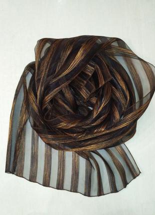 Прозорий, легкий шарф з смужками із золотою люрексовою ниткою