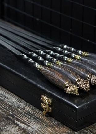 Шампуры ручной работы "Ясень охота" в футляре из древесины бука
