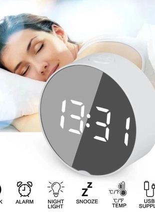 Зеркальные Led часы Dt-6505 white с будильником и термометром