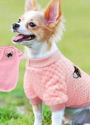Розовая мягкая флисовая одежда свитер  для  мелких собак для к...