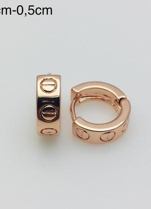 Серьги-кольца размер: 1,5 см. медицинское золото.