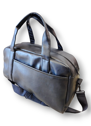 Черная спортивная сумка без рисунка, экокожа, дорожная сумка