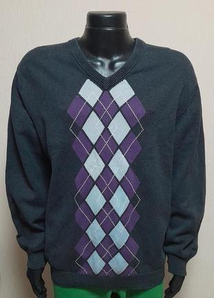 Красивый хлопковый пуловер серого в разноцветный ромбик u. s p...