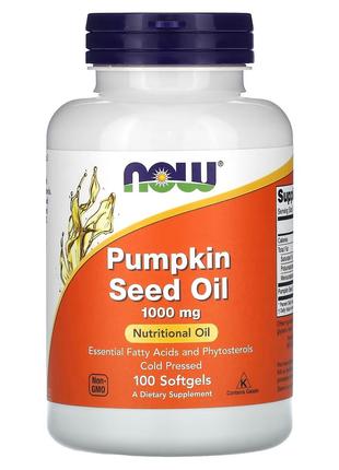 Масло семян тыквы, 1000 мг, Pumpkin Seed Oil, Now Foods, 100 г...