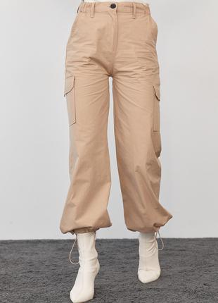 Женские штаны карго в стиле кэжуал - светло-коричневый цвет, M