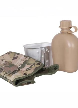 Фляга для воды 1 литр с чехлом и котелком мультикам армейская